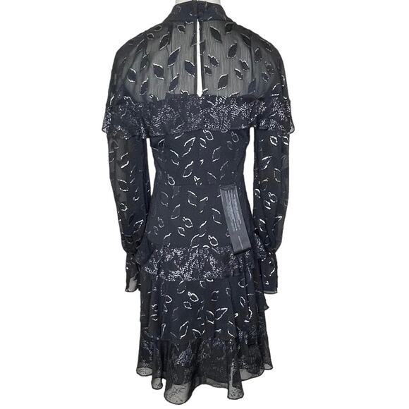 BCBG MAXAZRIA Size 4 Black Chiffon Ruffled Cocktail Mini Dress NEW WITH TAGS - Picture 8 of 16